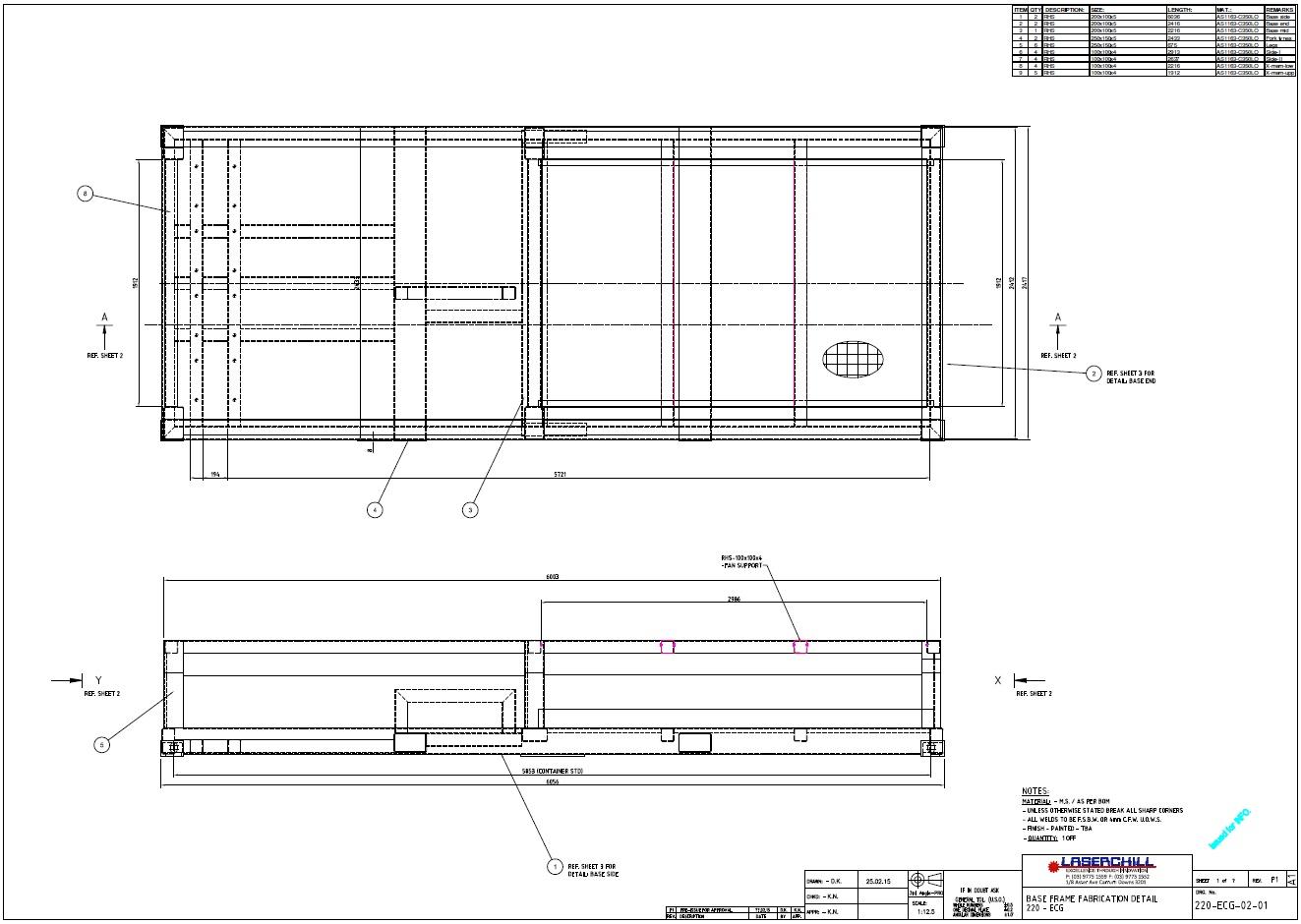 Detail Drawing – Chiller Frame Fabrication & Bill of Material (AutoCad & excel)